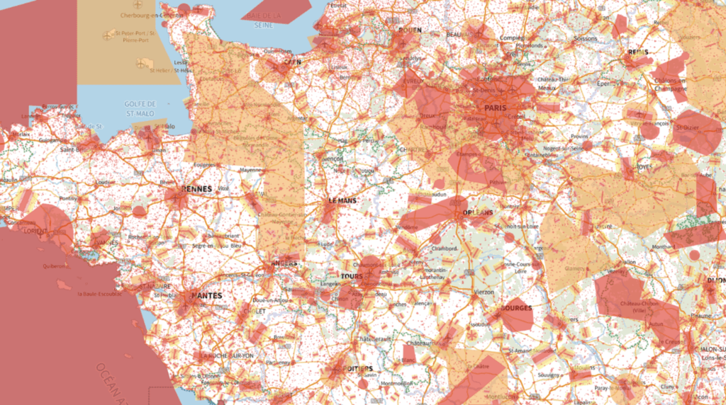 Carte des zones de vols autorisés pour le nettoyage de toiture par drone